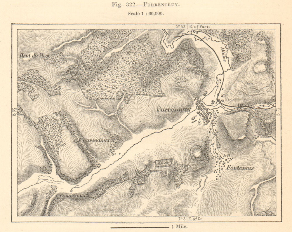 Porrentruy & environs. Switzerland. Sketch map 1885 old antique plan chart